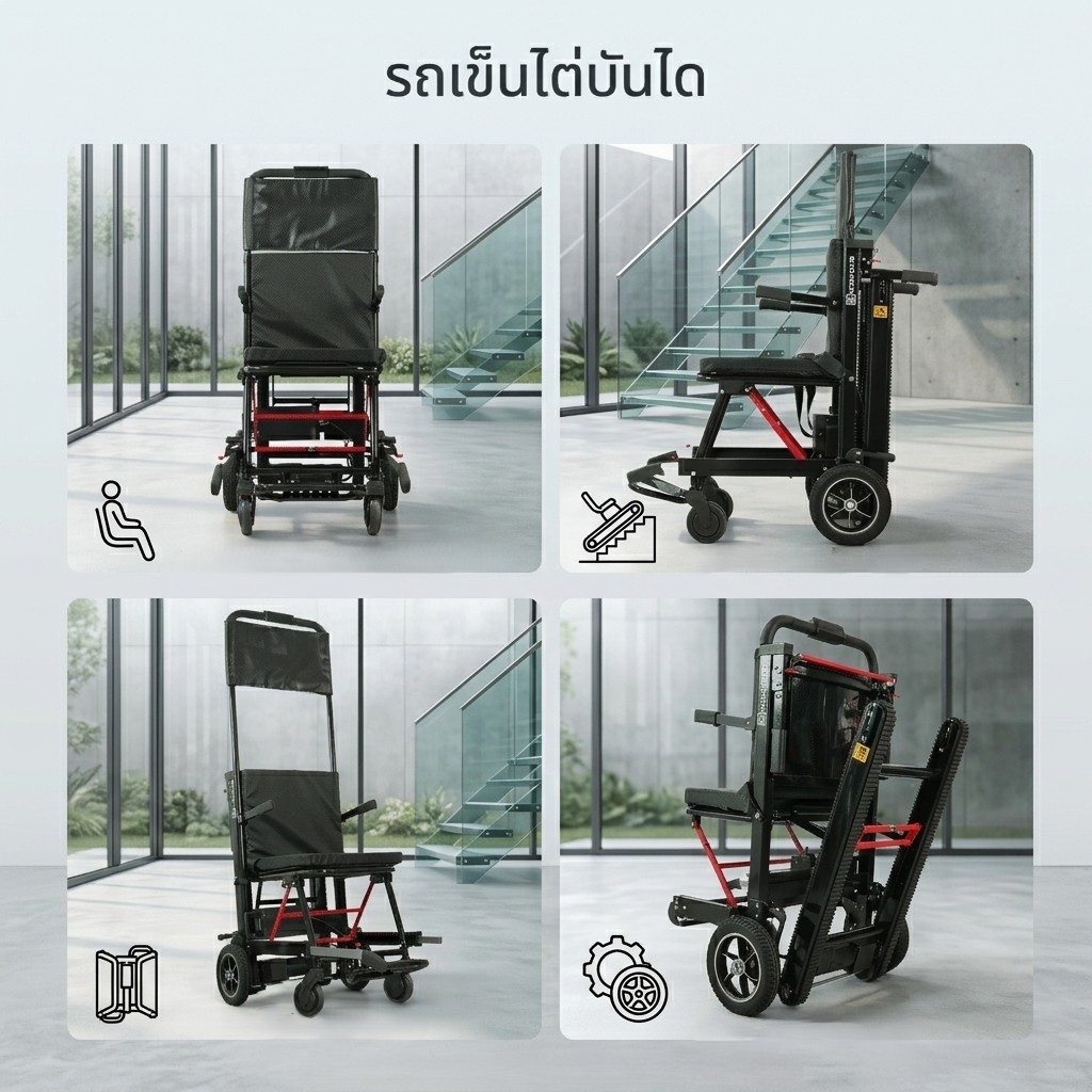 เก้าอี้รถเข็นไต่บันได อเนกประสงค์ สีดำ รุ่น MCS (BLACK)